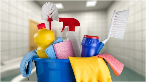 Carpet cleaner preparing equipment in a safe residential setting